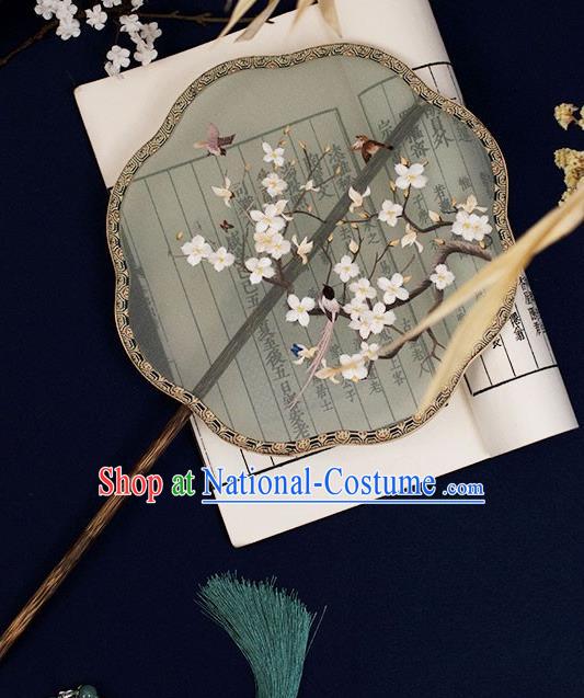 China Classical Hanfu Mottled Bamboo Fan Handmade Embroidered Palace Fan Traditional Wedding Silk Fan