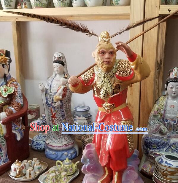 China Ceramic  Sun Wukong Statue Handmade The Monkey King Porcelain Figurine