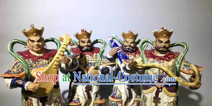 China Shi Wan Ceramic Si Da Tian Wang Statues Handmade Four Heavenly King Figurine Set