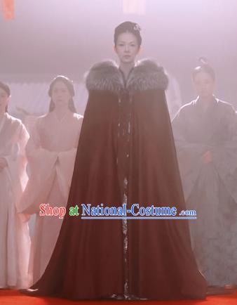 China Ancient Royal Rani Hanfu Cape Clothing Drama The Rebel Princess Zhang Ziyi Dark Red Wool Mantle