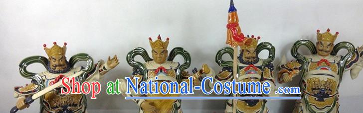 China Handmade Four Heavenly King Porcelain Figurine Shi Wan Si Da Tian Wang Ceramic Statues Set