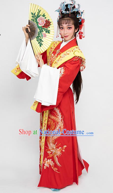 China Traditional Opera Empress Red Dress Clothing Shaoxing Opera Female Consort Prince Hua Tan Garment Costumes and Hair Accessories Set