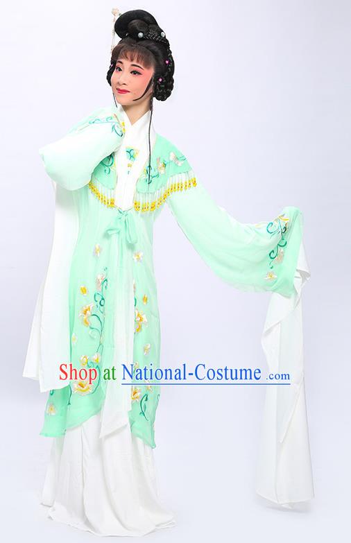 China Traditional Peking Opera Hua Tan Green Embroidered Dress Clothing Huangmei Opera Young Beauty Garment Costumes and Headpieces