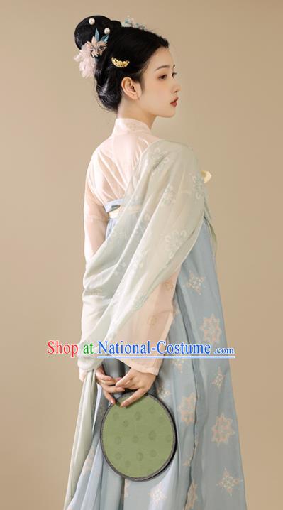 Chinese Traditional Tang Dynasty Young Lady Garment Costumes Ancient Hanfu Clothing Blue Qixiong Ruqun Hanfu Dress