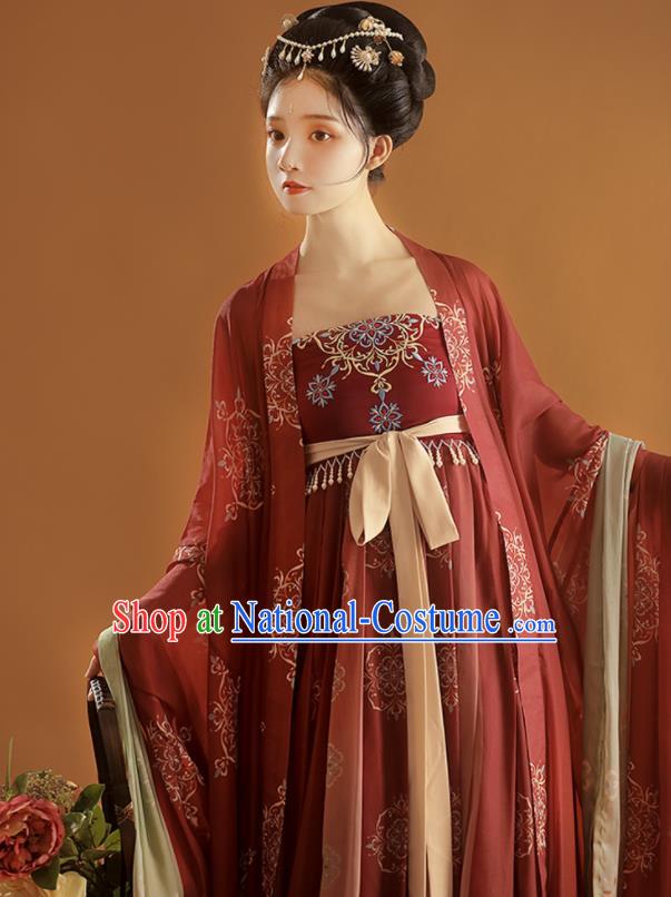 Chinese Traditional Ruqun Red Hanfu Dress Tang Dynasty Princess Garment Costumes Ancient Palace Lady Hanfu Clothing