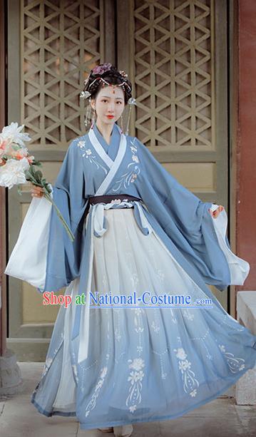 Chinese Ancient Palace Princess Clothing Traditional Blue Hanfu Dress Jin Dynasty Court Beauty Garment Costumes