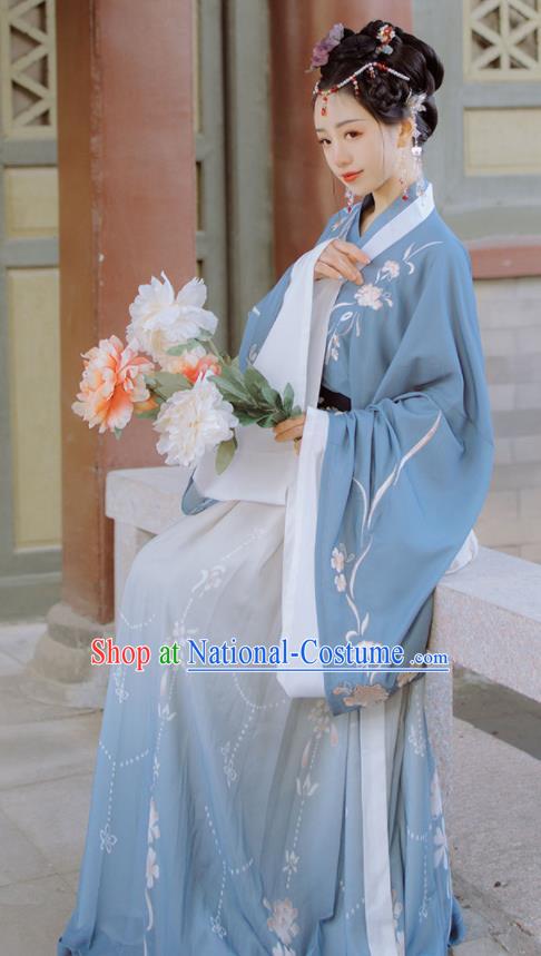 Chinese Ancient Palace Princess Clothing Traditional Blue Hanfu Dress Jin Dynasty Court Beauty Garment Costumes