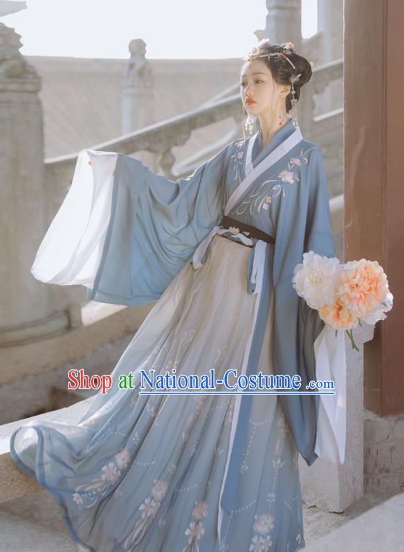 Chinese Ancient Palace Princess Clothing Traditional Blue Hanfu Dress Jin Dynasty Court Beauty Garment Costumes