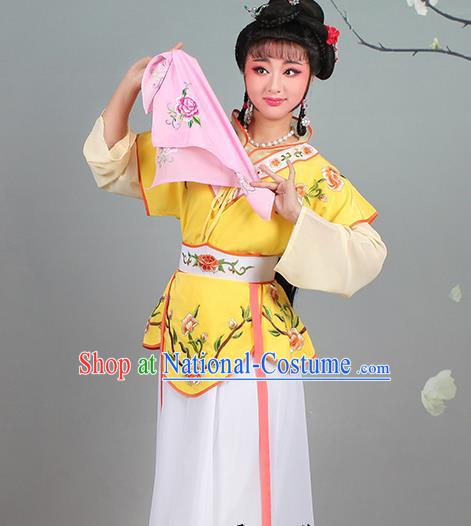 China Huangmei Opera Young Lady Yellow Dress Clothing Traditional Peking Opera Xiaodan Garment Costumes