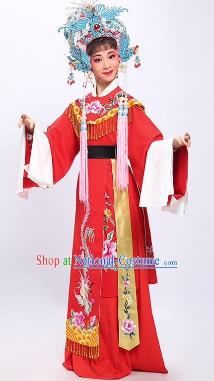 China Shaoxing Opera Bride Garment Costumes Traditional Yue Opera Princess Wedding Red Dress Clothing and Phoenix Crown