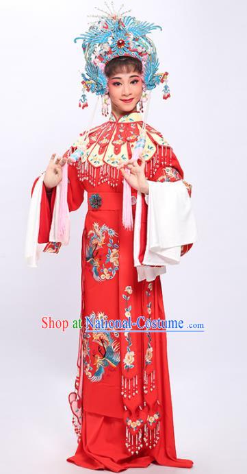 China Shaoxing Opera Princess Red Dress Clothing Traditional Yue Opera Bride Wedding Garment Costumes and Phoenix Crown