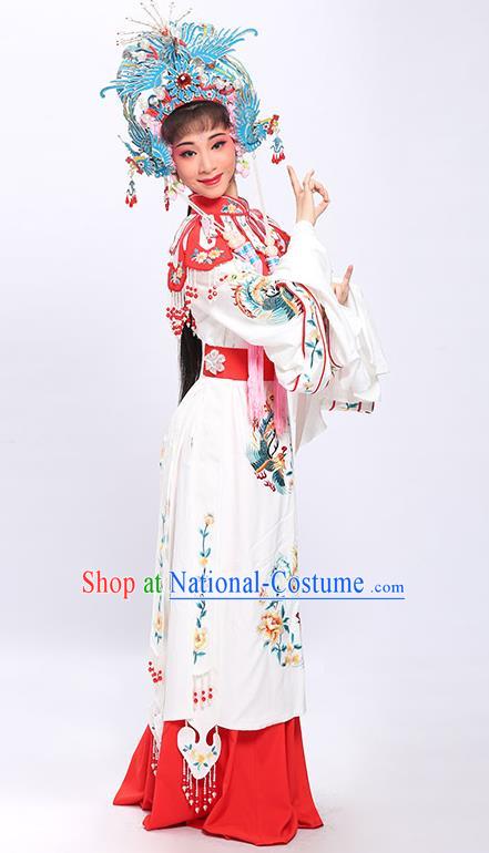 China Traditional Yue Opera Bride Wedding Garment Costumes Shaoxing Opera Princess White Dress Clothing and Phoenix Crown