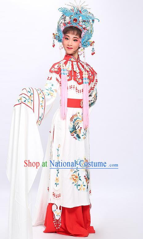 China Traditional Yue Opera Bride Wedding Garment Costumes Shaoxing Opera Princess White Dress Clothing and Phoenix Crown