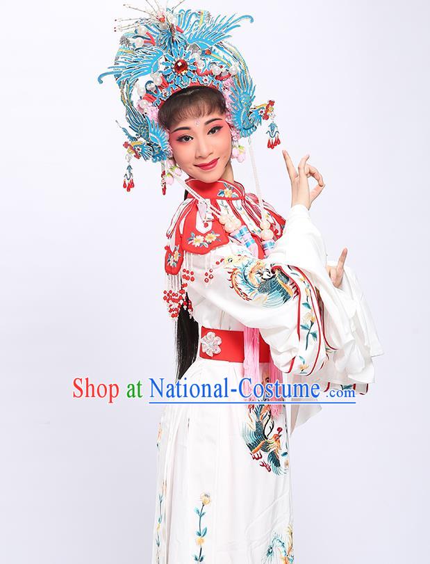 China Traditional Yue Opera Bride Wedding Garment Costumes Shaoxing Opera Princess White Dress Clothing and Phoenix Crown