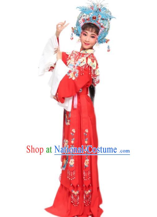 China Shaoxing Opera Princess Red Dress Clothing Traditional Yue Opera Bride Wedding Garment Costumes and Phoenix Crown