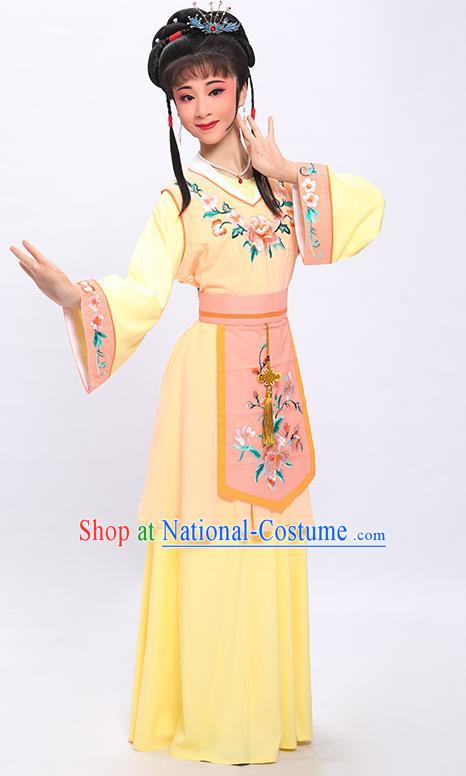 China Traditional Yue Opera Hua Tan Garment Costumes Shaoxing Opera Young Beauty Yellow Dress Clothing and Headwear