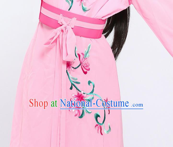 China Traditional Yue Opera Palace Lady Garment Costumes Shaoxing Opera Xiaodan Embroidered Pink Dress Clothing