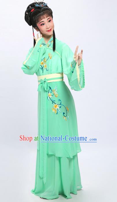 China Shaoxing Opera Palace Maid Embroidered Light Green Dress Clothing Traditional Yue Opera Actress Garment Costumes