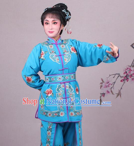 China Traditional Peking Opera Blues Dao Ma Dan Garment Costumes Shaoxing Opera Martial Arts Woman Blue Dress Clothing