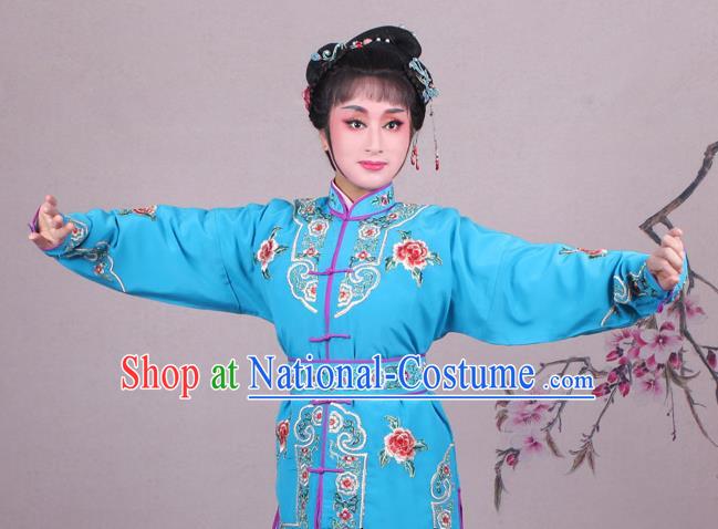 China Traditional Peking Opera Blues Dao Ma Dan Garment Costumes Shaoxing Opera Martial Arts Woman Blue Dress Clothing