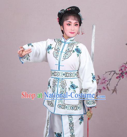 China Traditional Peking Opera Dao Ma Dan Garment Costumes Shaoxing Opera Swordswoman White Dress Clothing