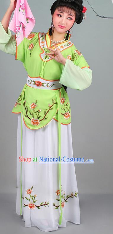 China Traditional Peking Opera Hua Tan Garment Costumes Huangmei Opera Servant Girl Green Dress Clothing