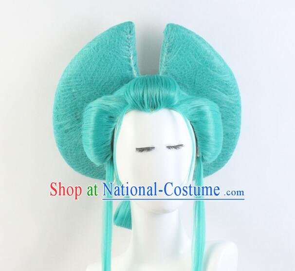 Top Cosplay Komurasaki Hiyori Wigs One Piece Kozuki Komurasaki Wigs Handmade Blue Bowknot Wig Hairpiece