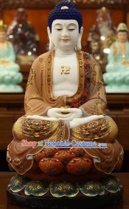 Top Chinese Hand Colorful Painting Buddha White Marble Shakyamuni Buddha Status Traditional Buddhism Figurine