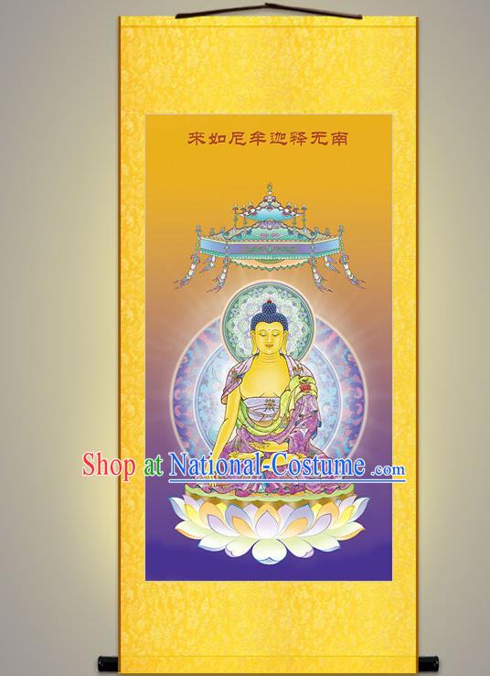 Chinese Silk Fabric Buddha Figure Hand Painting Shakyamuni Scroll Picture Artwork Traditional Buddhism Painting