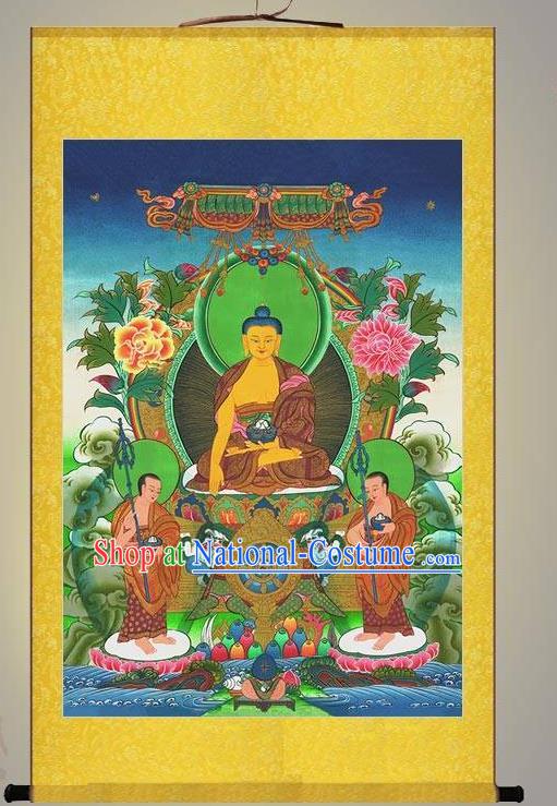 Chinese Hand Painting Shakyamuni Scroll Artwork Traditional Buddhism Painting Silk Fabric Buddha Figure Picture