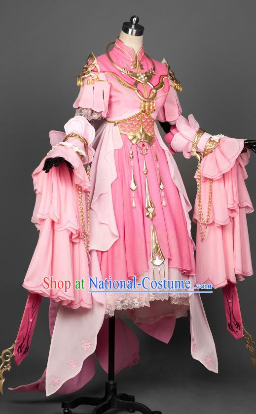 China Game Jian Xia Qing Yuan Xiu Luo Clothing Cosplay Young Lady Pink Dress Ancient Princess Garment Costumes