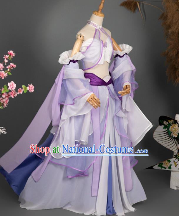 China Ancient Princess Garment Costumes Classical Dance Hanfu Clothing Cosplay Dunhuang Fairy Violet Chiffon Dress