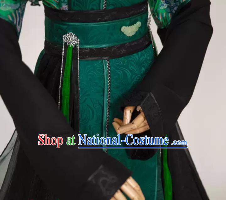 China Ancient Prince Garment Costumes Traditional Hanfu Clothing Cosplay Swordsman Qi Rong Deep Green Apparels