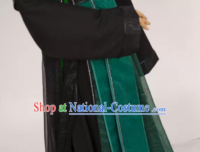 China Ancient Prince Garment Costumes Traditional Hanfu Clothing Cosplay Swordsman Qi Rong Deep Green Apparels