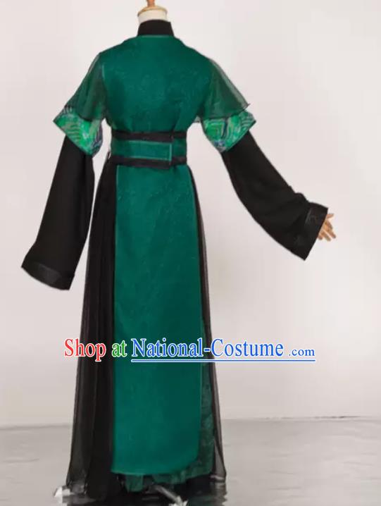 China Ancient Prince Garment Costumes Traditional Hanfu Clothing Cosplay Swordsman Qi Rong Deep Green Apparels