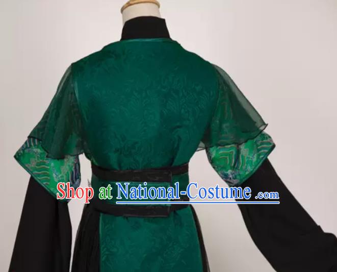 China Ancient Prince Garment Costumes Traditional Hanfu Clothing Cosplay Swordsman Qi Rong Deep Green Apparels