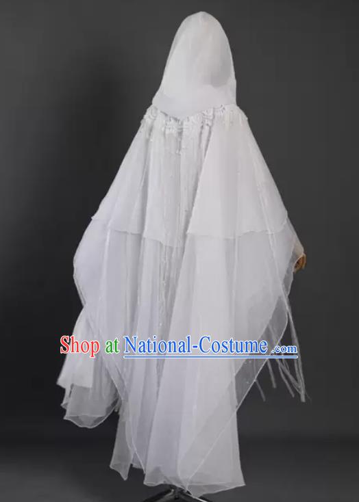 China Classical Cloak Clothing Cosplay Goddess White Chiffon Hanfu Mantle Ancient Princess Garment Costume