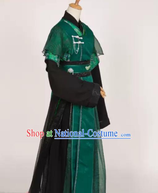 China Ancient Prince Garment Costumes Traditional Hanfu Clothing Cosplay Swordsman Qi Rong Deep Green Apparels