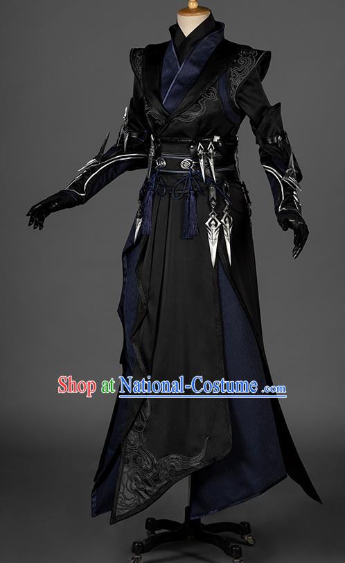 China Cosplay Female Swordsman Black Dresses Ancient Woman Assassin Garment Costumes Game Jian Xia Qing Yuan Clothing