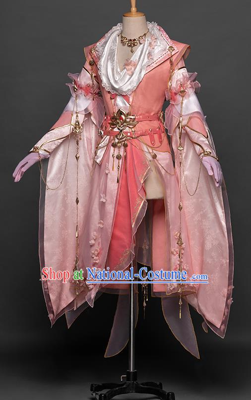 China Game Jian Xia Qing Yuan Clothing Cosplay Fairy Pink Dresses Ancient Princess Garment Costumes