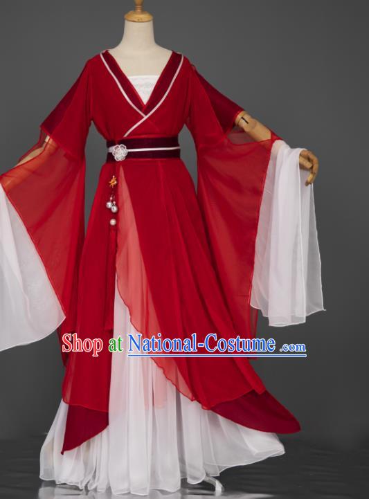 China Cosplay Goddess Garment Costumes Traditional Hanfu Dance Apparels Ancient Fairy Red Dress Clothing