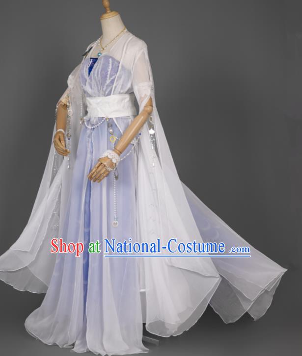 China Ancient Princess Blue Dress Clothing Cosplay Goddess Garment Costumes Traditional Hanfu Fairy Dance Apparels