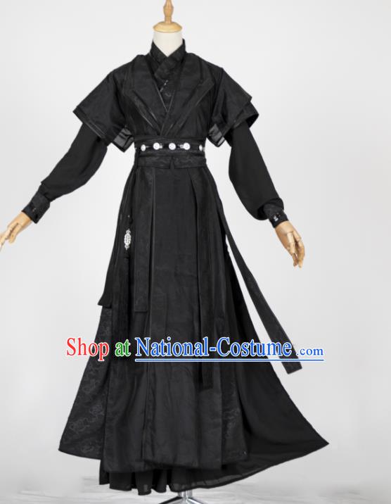 China Cosplay Hero Gu Yun Garment Costumes Traditional Hanfu Apparels Ancient Swordsman Black Clothing