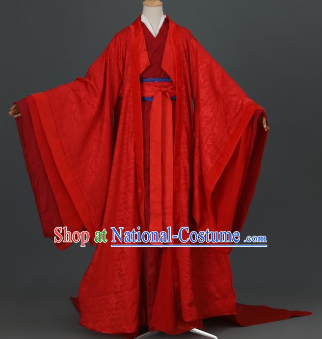 China Traditional Hanfu Wedding Apparels Ancient Young Childe Red Clothing Cosplay Prince Garment Costumes