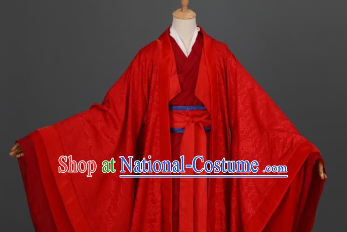 China Traditional Hanfu Wedding Apparels Ancient Young Childe Red Clothing Cosplay Prince Garment Costumes