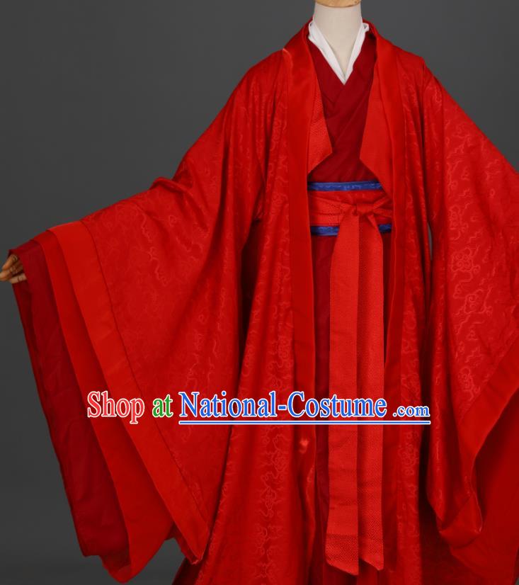 China Traditional Hanfu Wedding Apparels Ancient Young Childe Red Clothing Cosplay Prince Garment Costumes