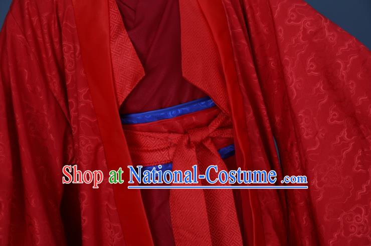 China Traditional Hanfu Wedding Apparels Ancient Young Childe Red Clothing Cosplay Prince Garment Costumes