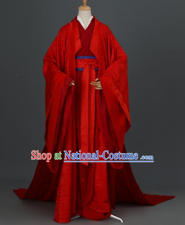 China Traditional Hanfu Wedding Apparels Ancient Young Childe Red Clothing Cosplay Prince Garment Costumes