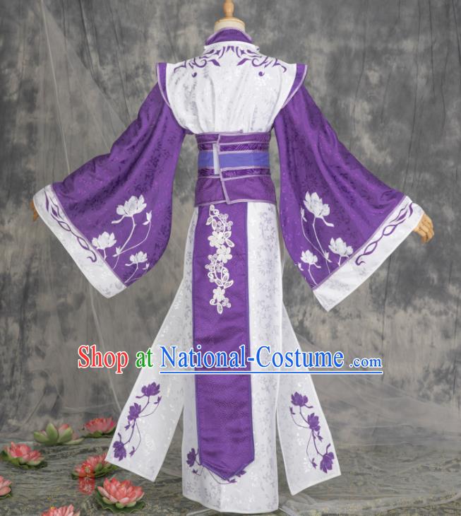 China Traditional Xian Xia Hanfu Dress Apparels Ancient Swordswoman Purple Clothing Cosplay Taoist Nun Garment Costumes