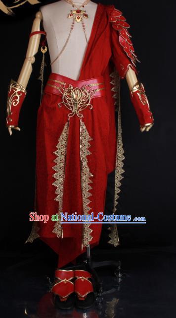 Chinese Cosplay Young Hero Garment Costumes Cartoon Tian Bao Fu Yao Lu Chong Ming Clothing Ancient Swordsman Red Attires